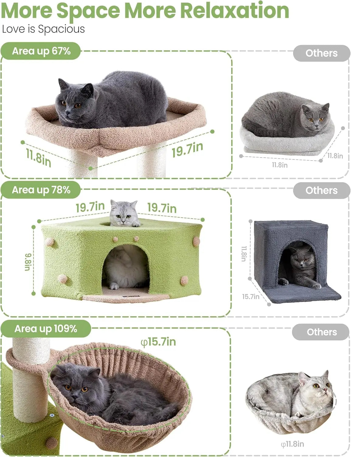 Large Cat Tree Tower for Indoor Cats - Extra Wide Scratching Post with Hammock and Tunnel, 60 Inch Multi-Level House