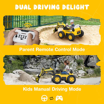 LIGIANT 12V 4WD Ride On Excavator for Kids, 4x75W Motor, 10Ah Battery, Electric Arm, Remote, Bluetooth, Xmas Gift Ages 3-8