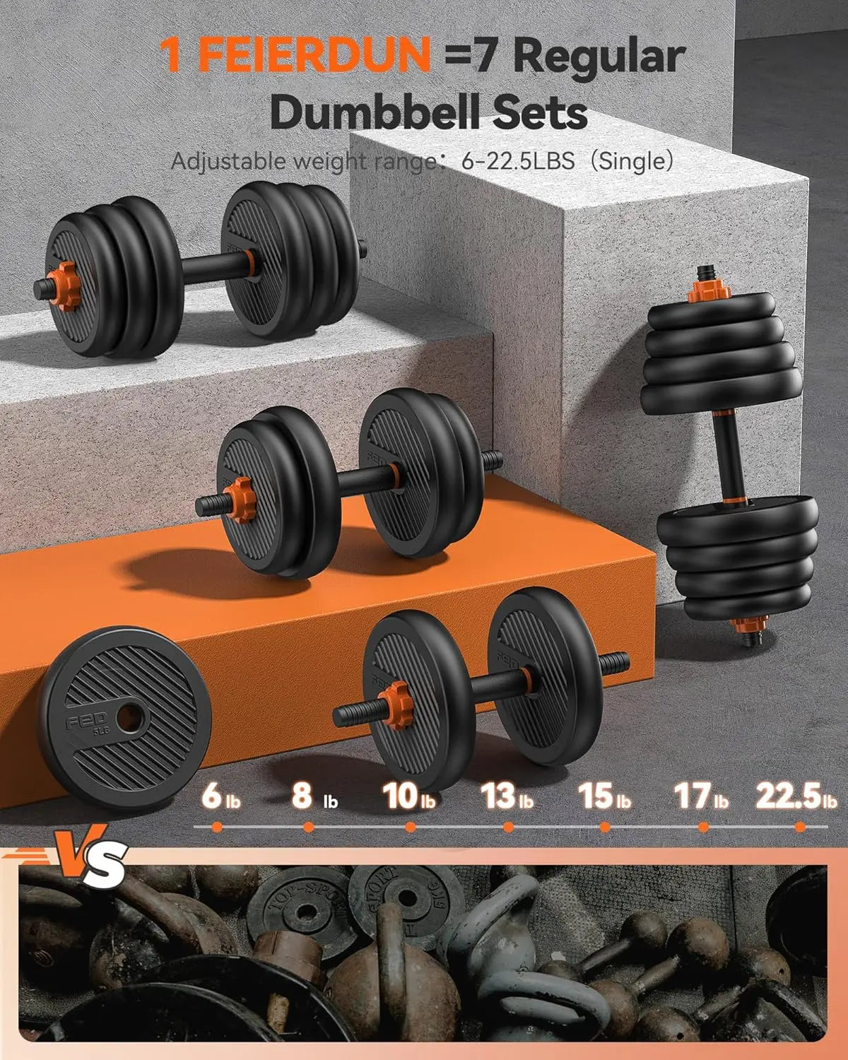Adjustable Dumbbell Set 20-90lbs, 5-in-1 Free Weights for Barbell, Kettlebell & Push-Up Stand, Home Gym Fitness Equipment