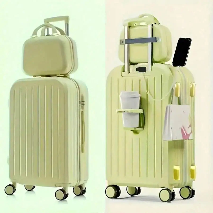 1pcs/2pcs Minimalist Solid Colorful Luggage Set, Hard Shell Zipper Trolley Suitcase With Square Small Makeup Handbag And Wheels