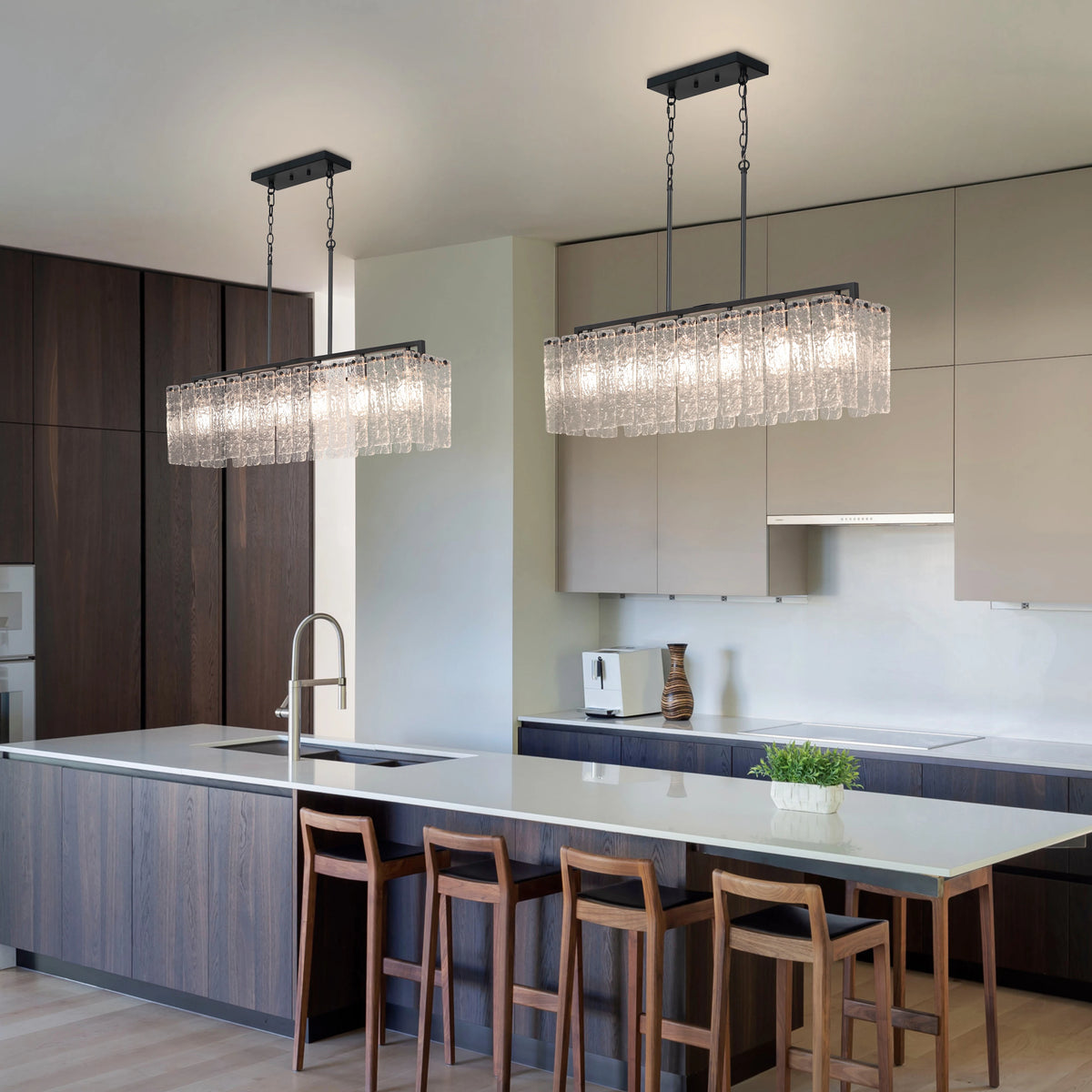 Rectangle Chandeliers for Dining Room 37" Water Ripple Glass Island Light Fixture Kitchen Island Lighting Adjust Height