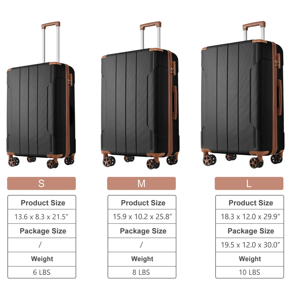 Luggage Sets 3 Piece, Hard Shell ABS Lightweight Durable Suitcases with Double Spinner Wheels 20/24/28 Inch (SKyblue)