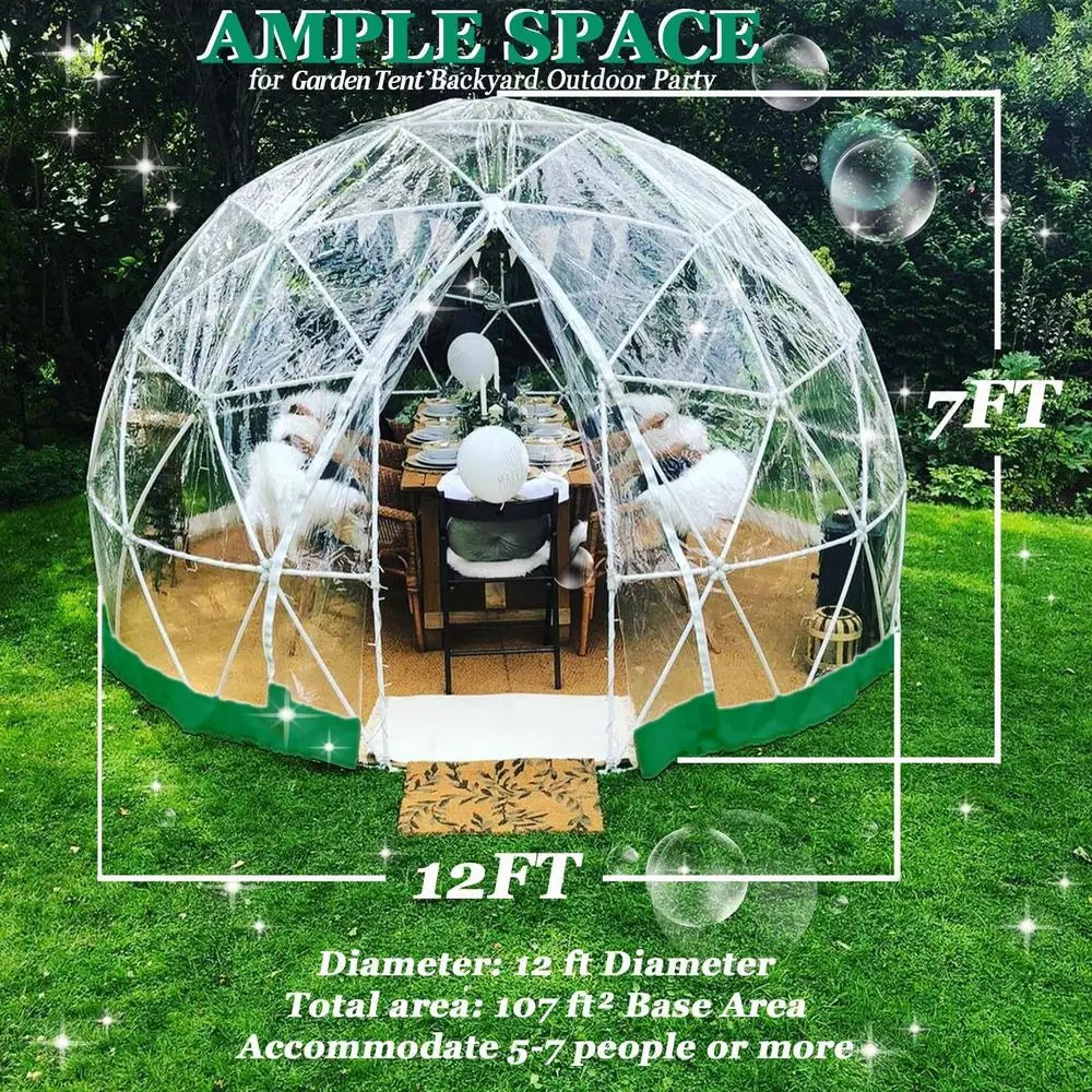 Garden Dome 12FT Clear Tent Outdoor for Garden, Weather Proof Pod Camping Patio Tent for Backyard Canopy Gazebos Screen