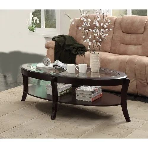 Fashionable living room furniture coffee table with glass insert top, double-layer storage