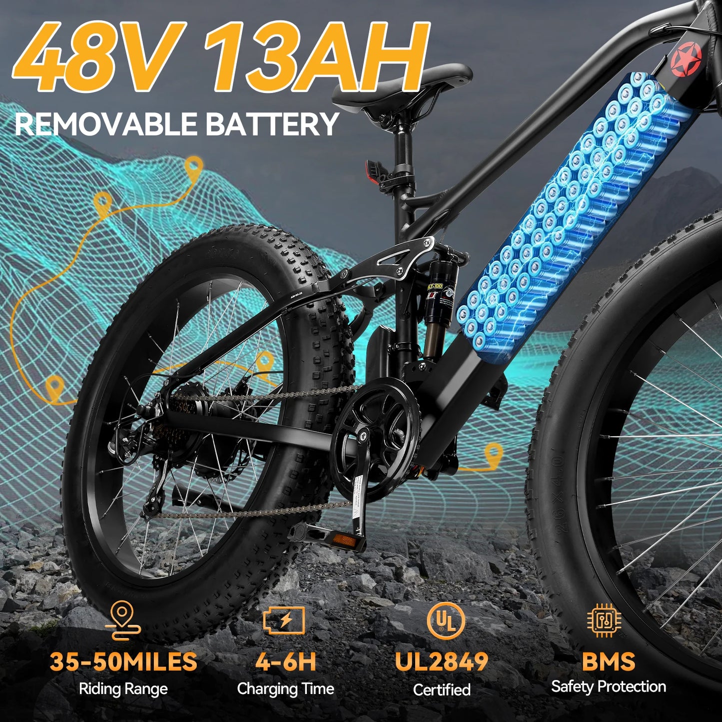 【1 Year Warranty】ZNH Electric Bicycle for Adults,1000W,48V 13Ah Battery, 26MPH Electric Bike, 26*4 Inch Fat Tire E-bike,UL 2849