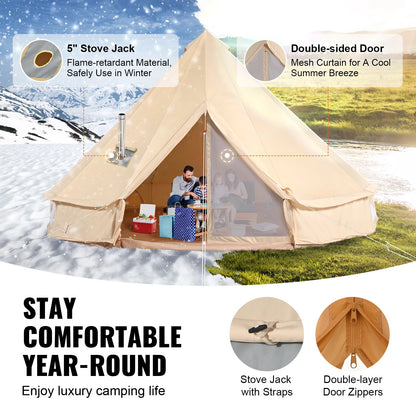 SucceBuy Canvas Bell Tent 4 Seasons 13.12 ft Yurt Tent Canvas Tent for Camping with Stove Jack Breathable Tent Holds 6 People