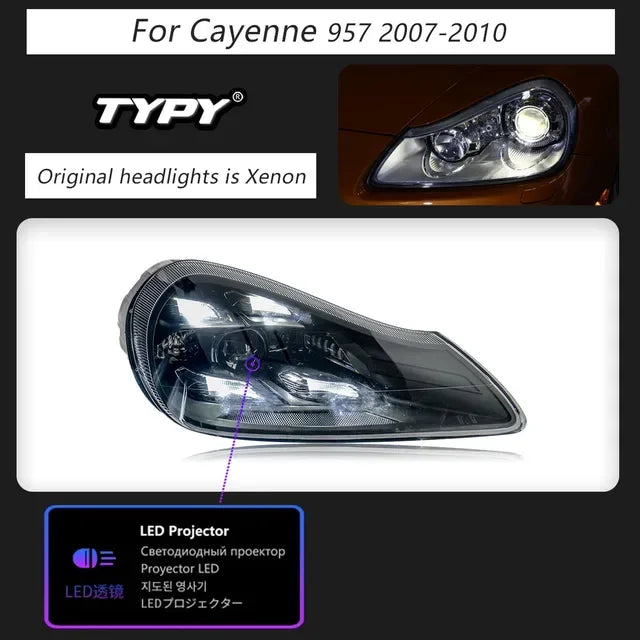 TYPY Car For Porsche Cayenne 957 Headlamp 2007-2010 Upgraded Styling New LED Headlights Dynamic Turn Signal Lamp Car Accessories