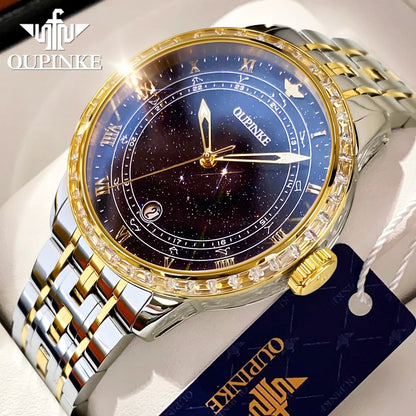 OUPINKE Top Luxury Brand Women's Watches Calendar Automatic Mechanical Watch Starry Sky Dial Romantic Gift Female Wristwatch