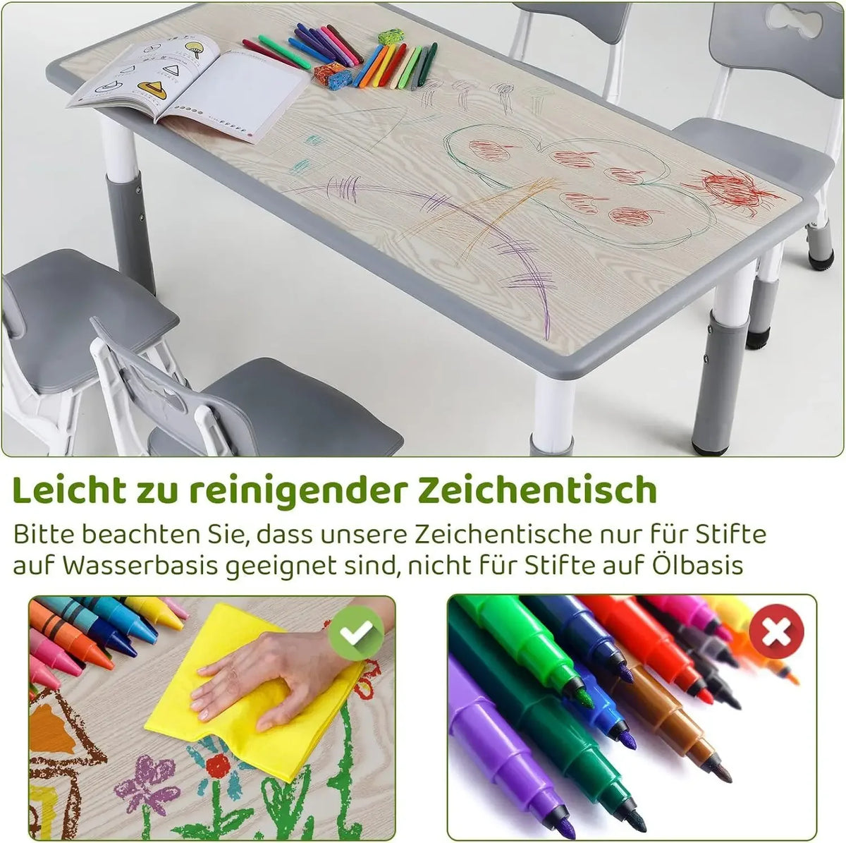 Kids Table and 4 Chairs Set Height Adjustable Toddler Multi-Activity Table Set Study Write, Play for Kids Child Table and Chair