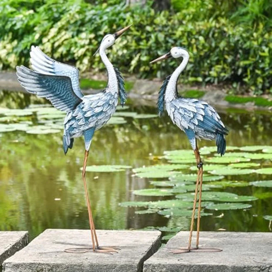 Garden Decor Blue Heron Metal Yard Art38-42" Large Metal Cranes Sculptures and Statues Heron Decoy for Outdoor Indoor Decoratio