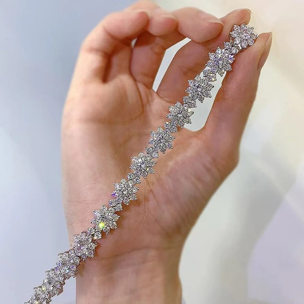 Sparkling Sunflower Bracelet S925 Silver 4.0MM Main Stone 6-8.5 Adjustable Sizes Luxury Jewelry