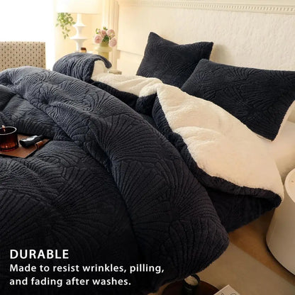 Sherpa Comforter Set Warm Cozy Premium Bedding, 3 Pieces, Full/Queen Size Geometric Quilt with 2 Pillowcases (90x90 Grey)