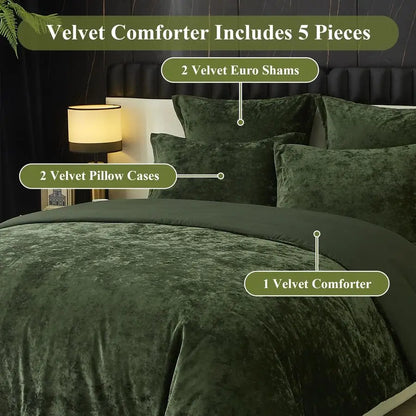 Crushed Velvet Comforter Set King Green Comforter Set 5pcs Ultra Soft Lightweight Breathable Bedding Set Luxury Cozy Flannel Com