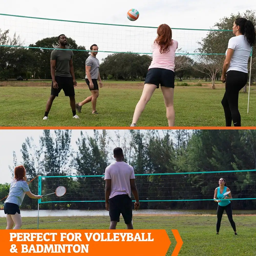 20' Outdoor Volleyball and Badminton Set with Adjustable Steel Poles and Accessories， shuttlecock