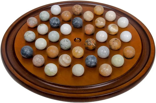 Wood Finished Solitaire Board Game with 36 Natural Balls