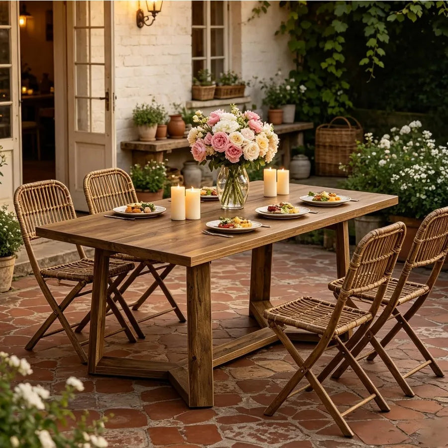 Dining Table for 4, 47 inch Dinning Room Table with Sturdy Geometric Base, Farmhouse Wood Rectangle Kitchen Table for Dining Ro