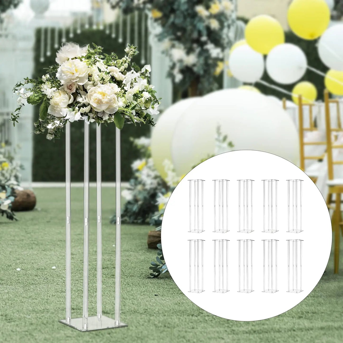 10 Pcs Acrylic Vase Column Stand 31.5 Inch Tall Centerpiece Wedding Decoration Vase Elegant Acrylic Flower Stand Tabletop Displa