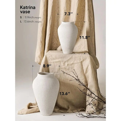 Large 11.8 Sandstone White Ceramic Floor Vase for Rustic Minimalist Living Room Decor and Wedding Centerpieces