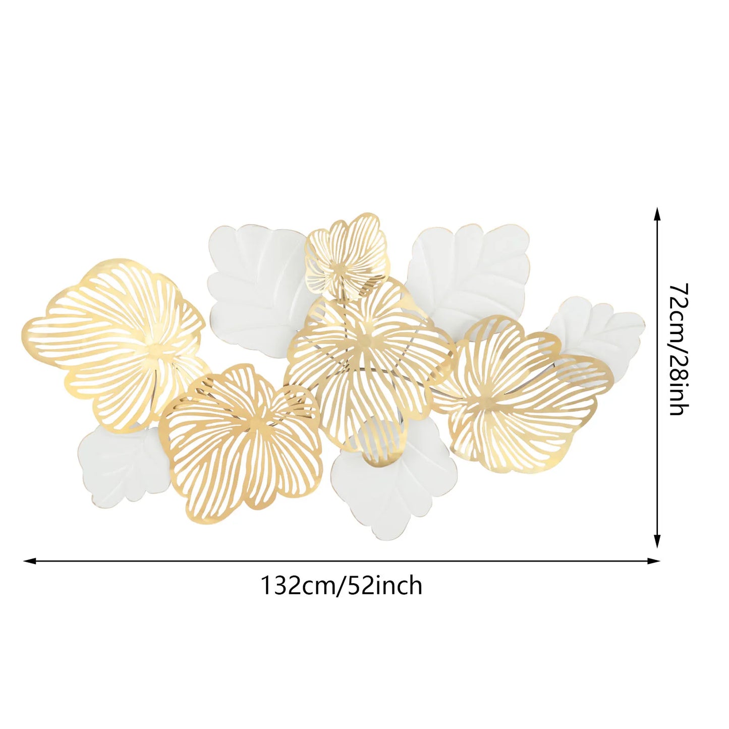 52"x28" 3D Metal Wall Art Leaves, "Gold Flower Blooming" Handmade Wall Hanging Artwork Decoration for Living Room Bedroom Gifts