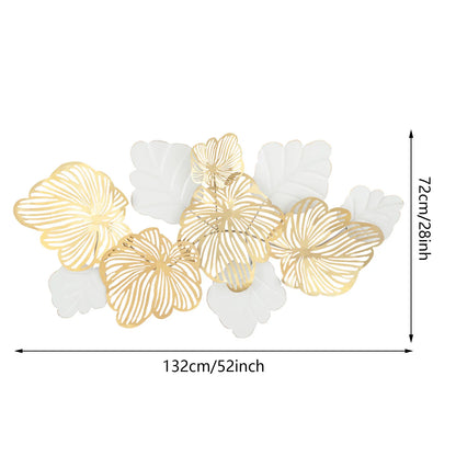 52"x28" 3D Metal Wall Art Leaves, "Gold Flower Blooming" Handmade Wall Hanging Artwork Decoration for Living Room Bedroom Gifts