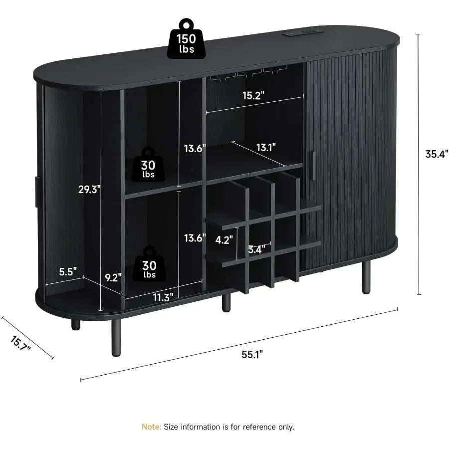 Fluted Wine Bar Cabinet with LED Light