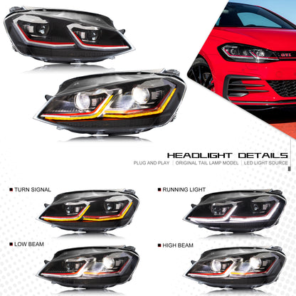 LED Headlights for Volkswagen VW Golf VII Golf MK7 TSI TDI 2012-2017 Dynamic Front Lamps Assembly [Not Fit GTI/R/GTD/MK7.5]