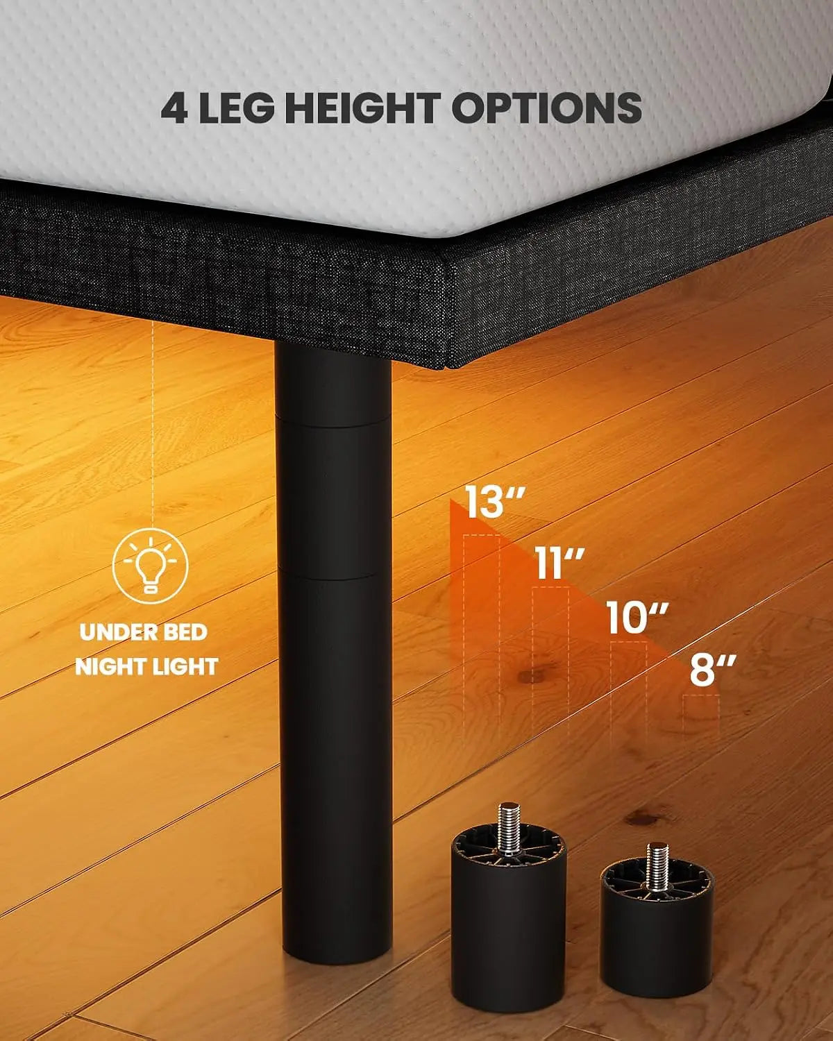 Split King Electric Adjustable Bed Base with Built-In Massage, Head & Foot Incline, 4 USB Ports, Under-Bed Nightlight, and 4 Height Positions - Adjustable Frame for Personalized Comfort