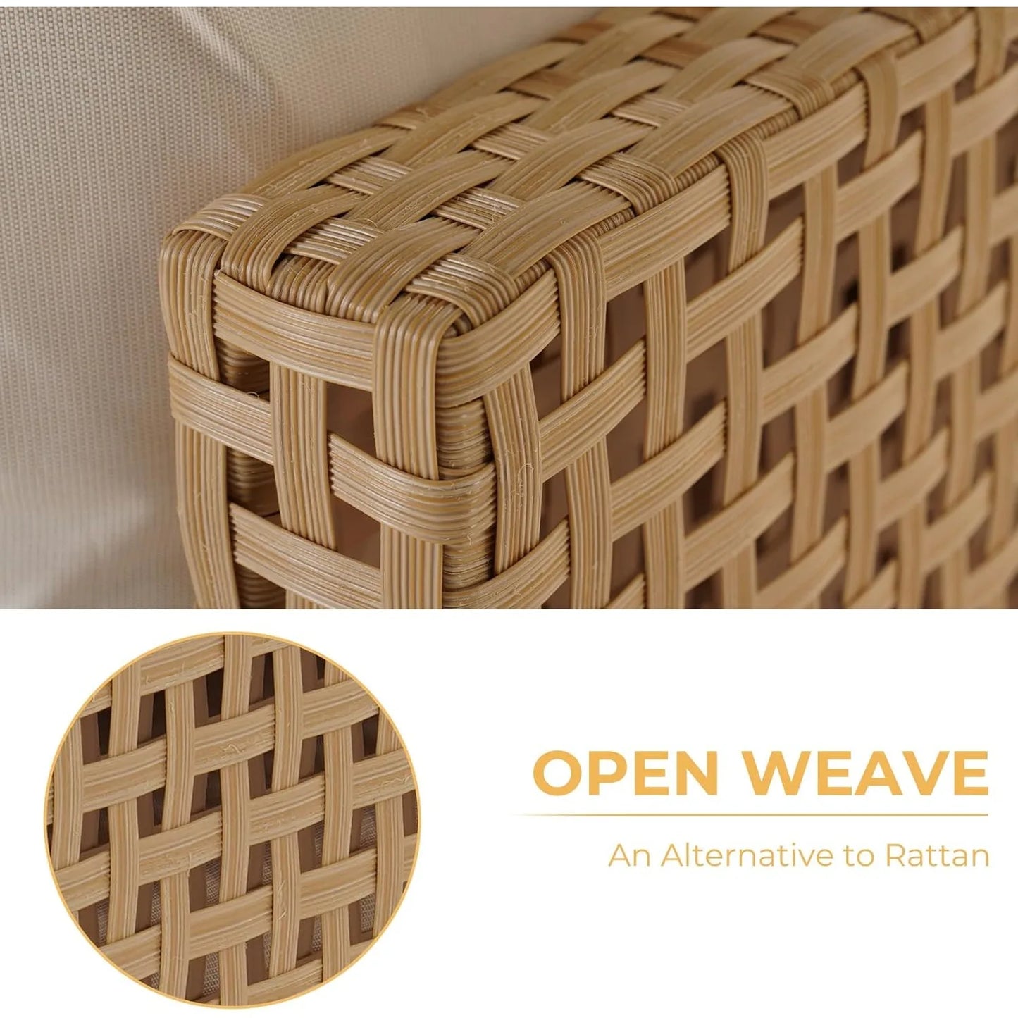 7-Piece Wicker Patio Furniture Set, Water Resistant Thick Cushions and Coffee Table, Beige