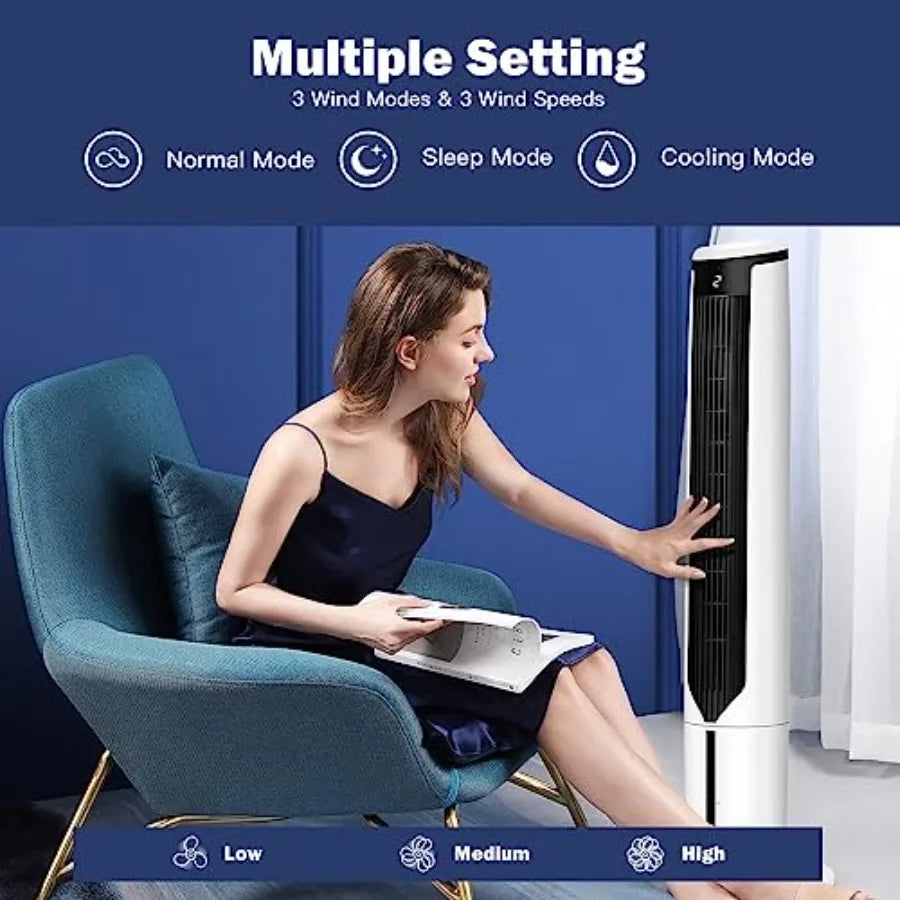 3 in 1 Evaporative Air Cooler with Portable Cooling Tower Fan for Bedroom and Home Office Features 70 Oscillation 4 Ice Packs I