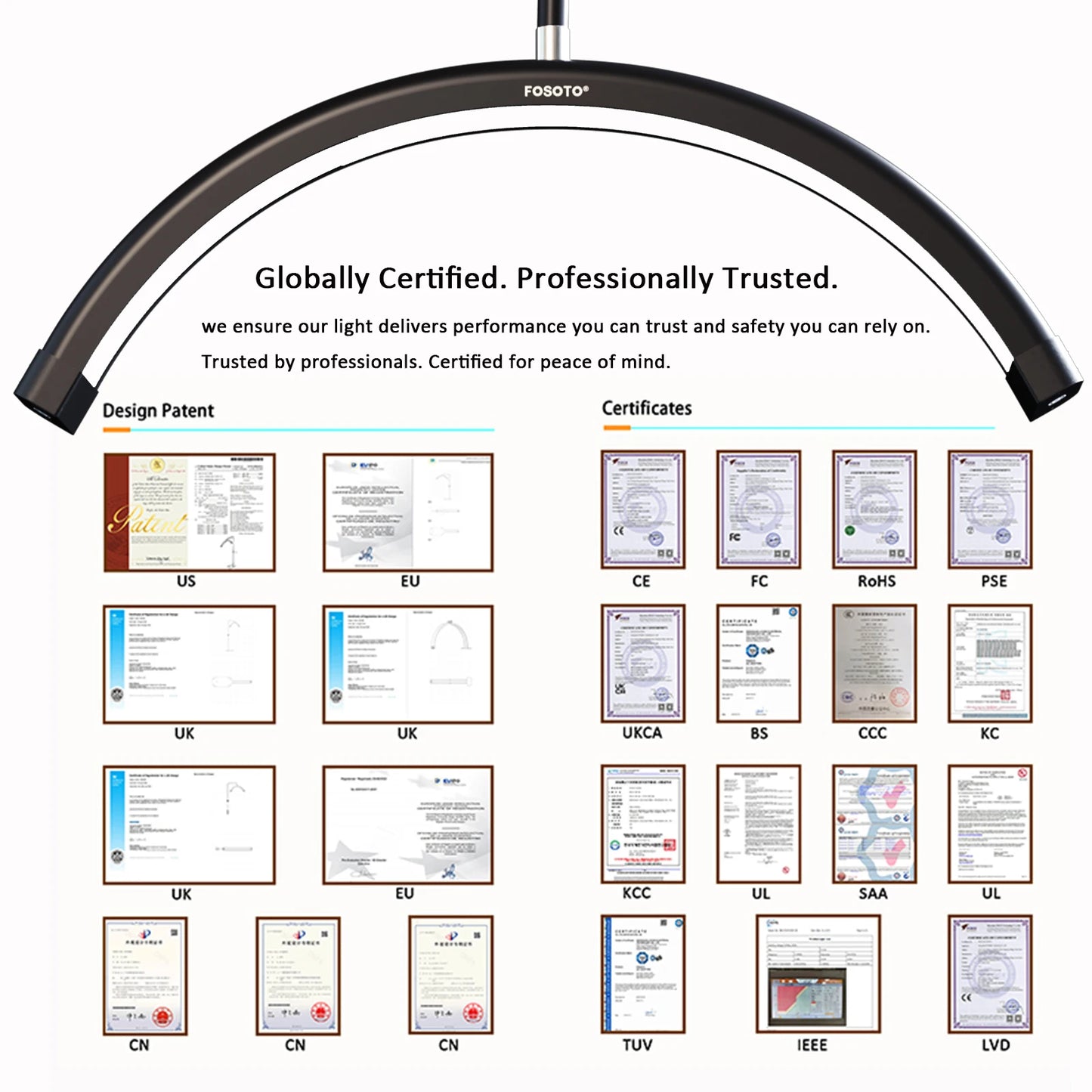 Fosoto LED Half-Moon Shaped Light Led Video Lash Light Floor Stand  Beauty Eyelash Tattoo Makeup