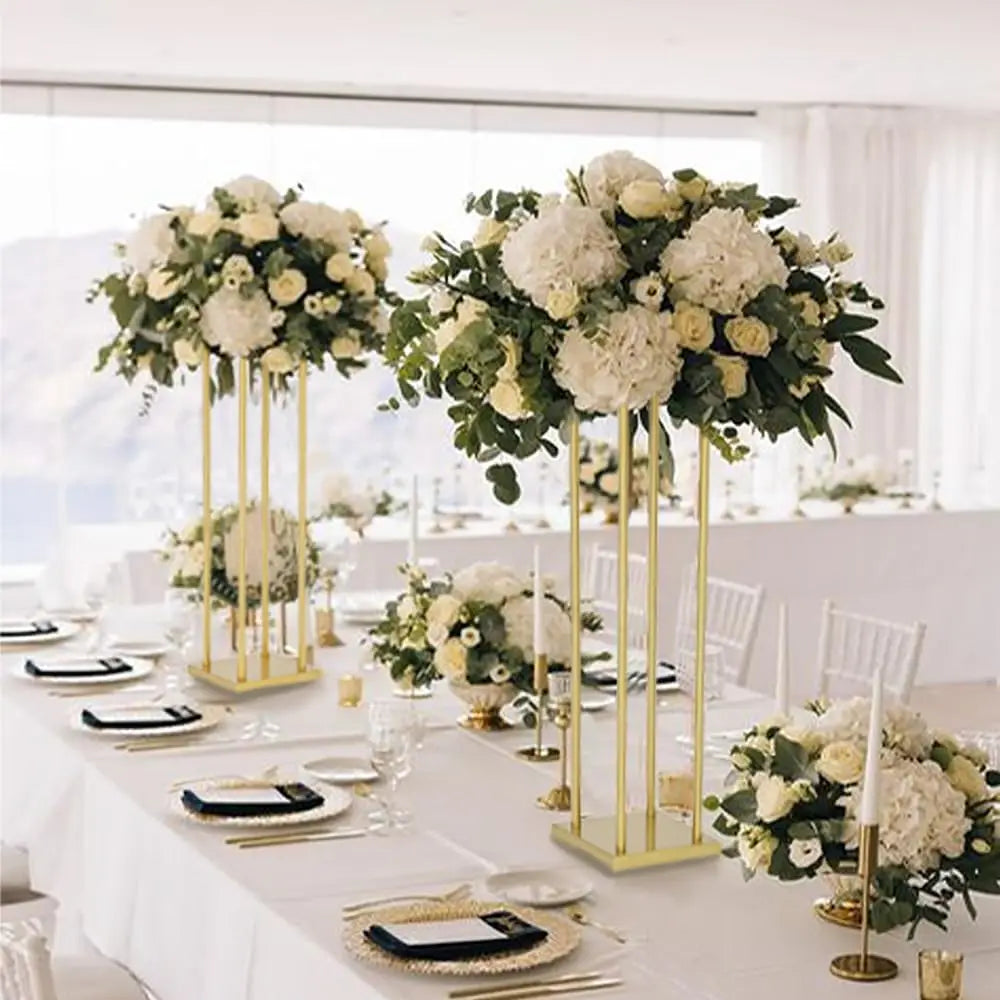 8pcs 31.5inch Rectangular Gold Metal Wedding Flower Stand Vase Geometric Centerpiece Flower Display  for Home Party Decorations