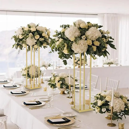 8pcs 31.5inch Rectangular Gold Metal Wedding Flower Stand Vase Geometric Centerpiece Flower Display  for Home Party Decorations