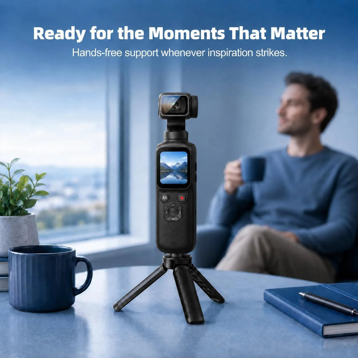330° Rotatable Lens Action Camera AI Face Tracking 4K Ultra HD Video Recording WiFi Transfer Hands-Free POV Vlog Camera For Travel Interview Tutorial