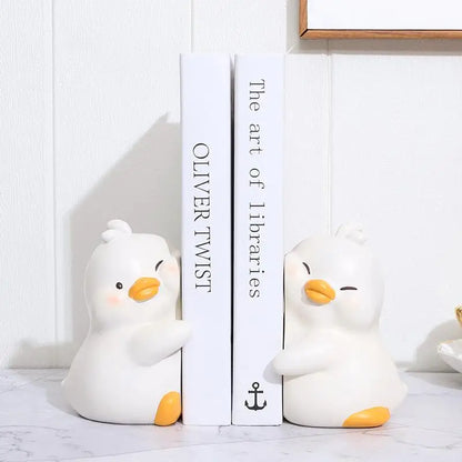 Hugging Duck Bookends - Adorable Cartoon Animal Book Stand for Desk, Decorative Shelf Organizer for Home & Office
