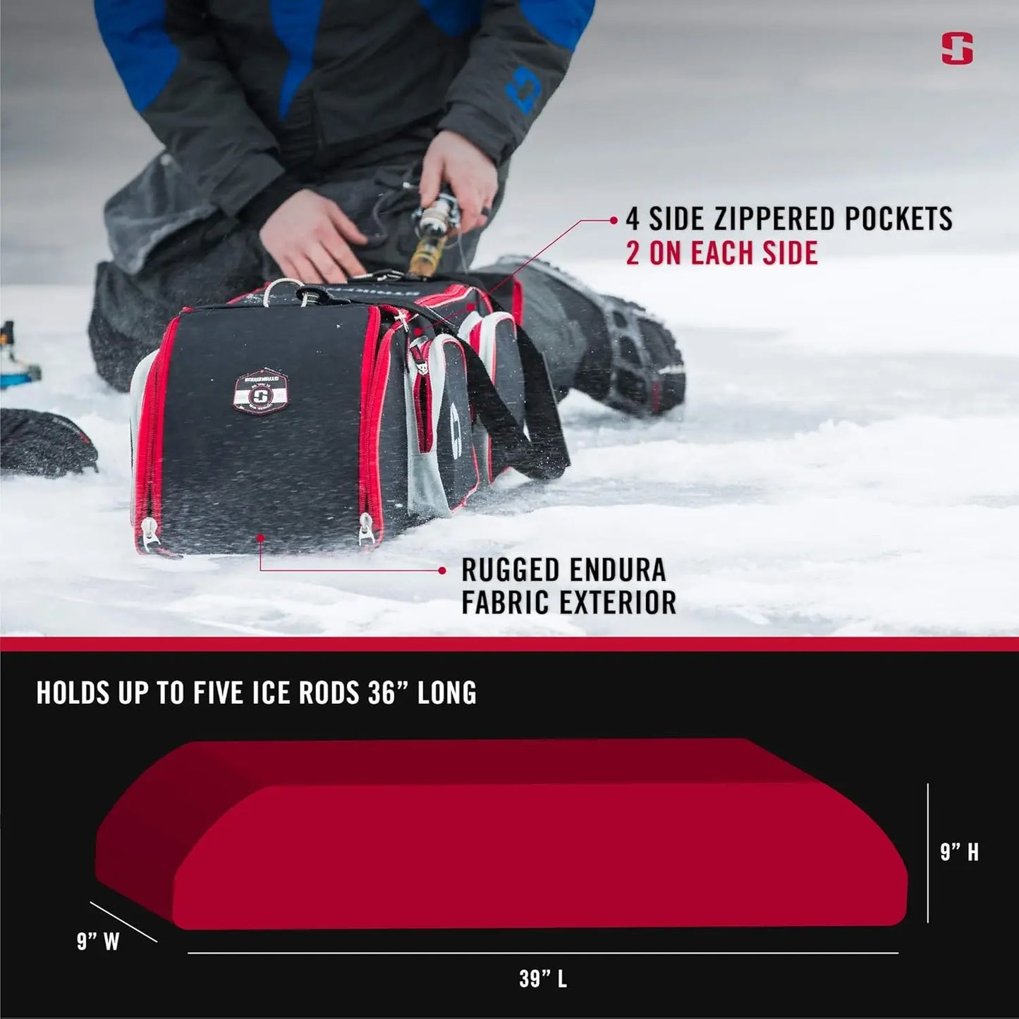 Transporter - Rugged Durable Portable Fishing Bag with Built-in Shoulder Carry Straps, Up to 5 Ice Rods 36" Capacity