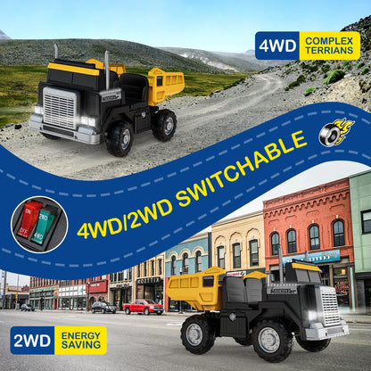 LIGIANT 24V Ride On Dump Truck for Big Kids, 4WD/2WD, Remote, Dump Bed, LED, Bluetooth, Suspension, Perfect Christmas Gift