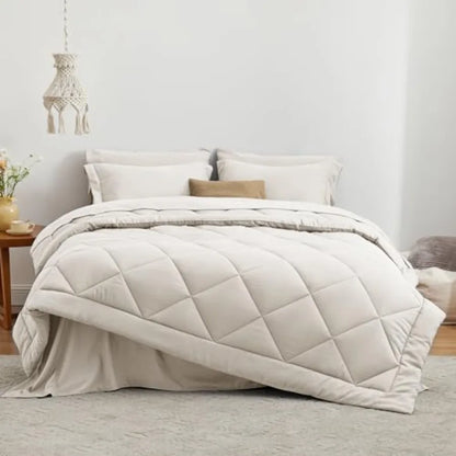 California King Bed in a Bag Off White 7-Piece All Season Comforter Set with 1 Comforter 1 Flat Sheet 1 Fitted Sheet 2 Pillowca