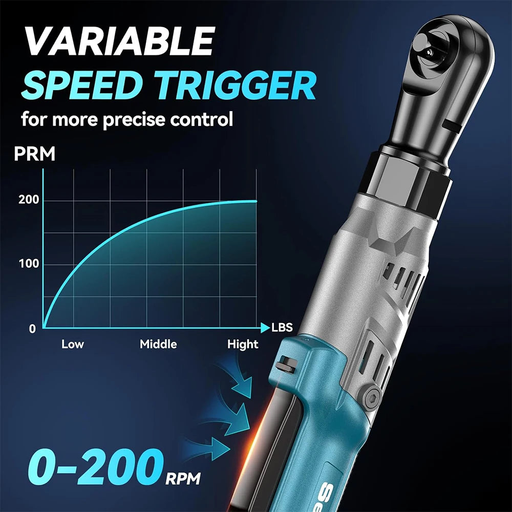 SEESII 3/8' 90Nm Cordless Electric Wrench Cordless Ratchet Wrench with 21V 2pcs Li-Battery Car Repair Tool Set Angle Wrench