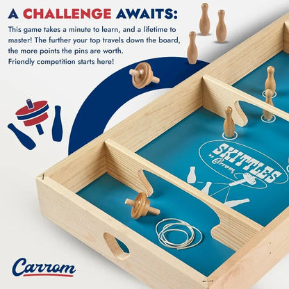 Carrom Skittles Game – Wooden Family Board Games for Family Night – Indoor and Outdoor Large Board Games for Adults & Children