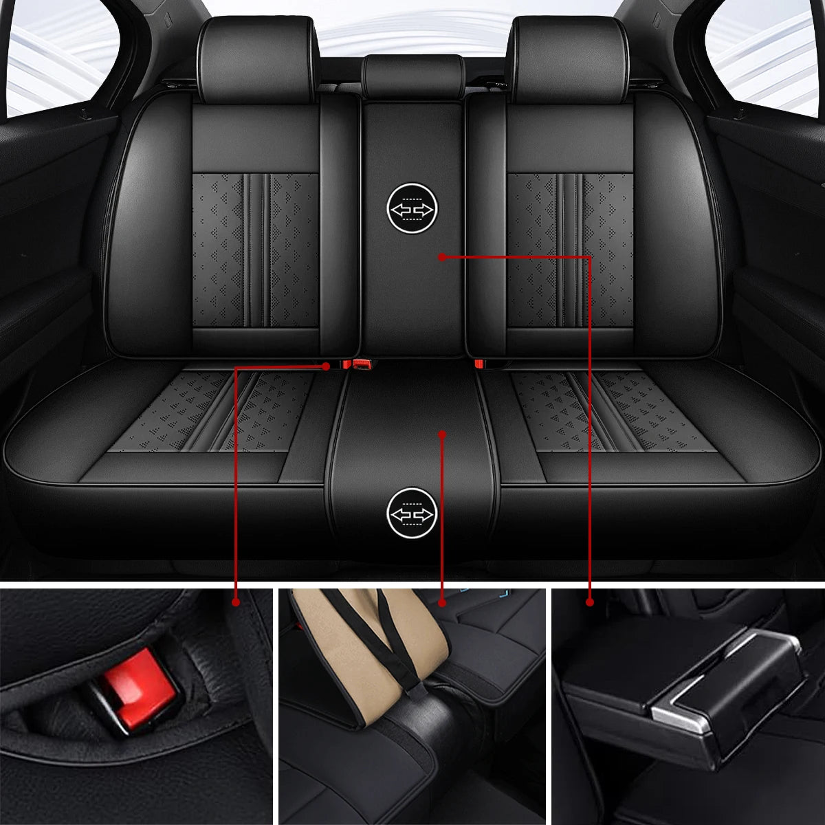 Car Seat Covers Full Set PU Leather,  Fit For Honda CR-V, Civic, Accord, HR-V, Passport, Fit, Universal Back Front Seat Covers