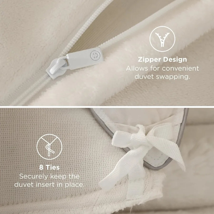 Queen Size Faux Fur Duvet Cover Set in Beige - Soft Cozy Shaggy Winter Warm Luxury Fuzzy Bedding with 1 Duvet Cover and 2 Pillo