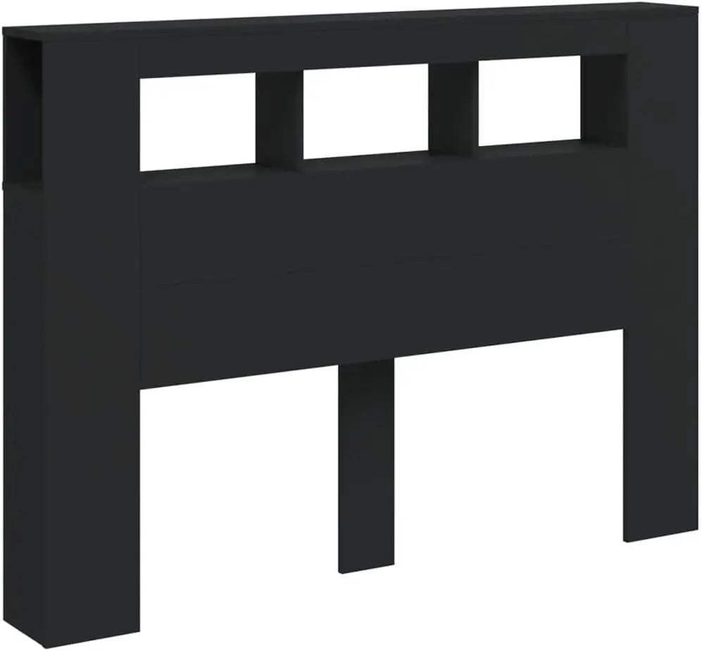 Headboard for Queen Size Bed, Black Engineered Wood, 140cm Wide, RGB Lights, Wall Mounted, Storage She