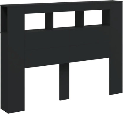 Headboard for Queen Size Bed, Black Engineered Wood, 140cm Wide, RGB Lights, Wall Mounted, Storage She