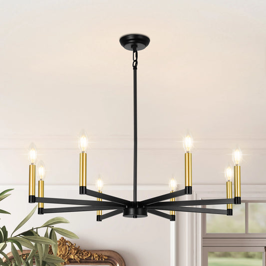 6-Light Traddtional Chandelier Black and Gold Candle Chandelier Adjustable Height Farmhouse Chandeliers for Dining Room