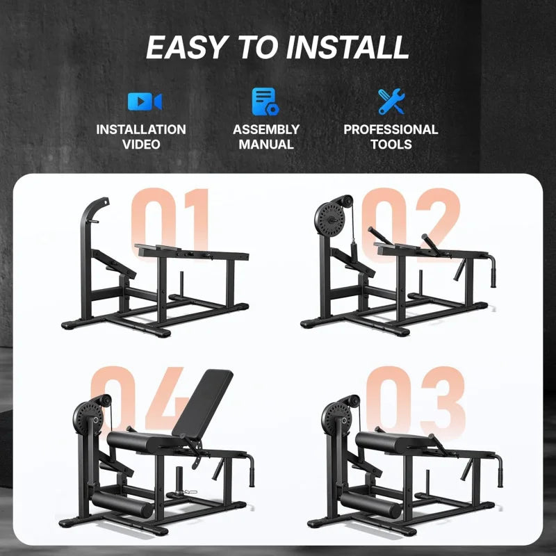 Leg Extension & Hamstring Curl Machine, Seated Extension and Lying for Home Gym, Workout Equipment with 24-Position Adjustment