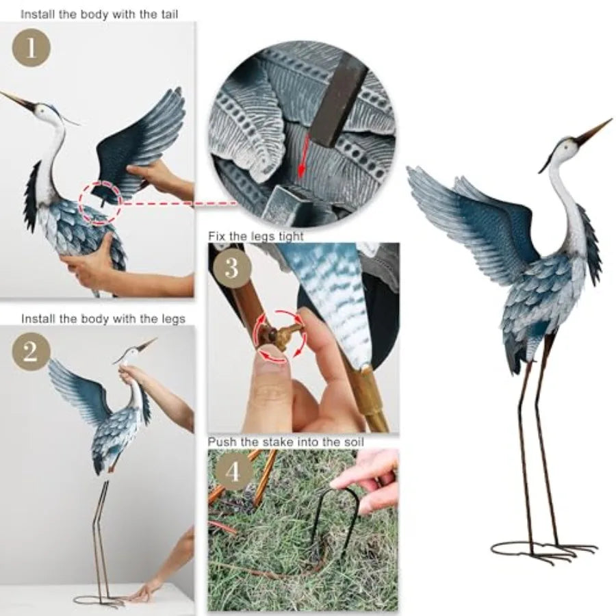 Garden Decor Blue Heron Metal Yard Art38-42" Large Metal Cranes Sculptures and Statues Heron Decoy for Outdoor Indoor Decoratio