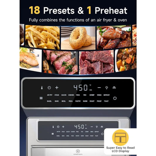 26.4 Qt Convection Oven Toaster Air Fryer Combo with 18in1 Functions Stainless Steel Countertop Appliance Featuring 4Zone Cooki