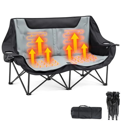 Double Heated Double Camping Chair for Adults, Oversized 660lbs Camping Chair with 4 Heating Zones amp 3 Heat Levels Folding Sea