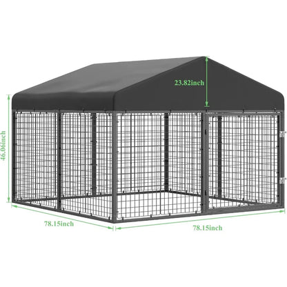 Large Outdoor Dog Enclosure Heavy Duty Dog Cage with Roof Galvanized Steel Dog Kennel Fence with Double Safety Locks 6.56ft x 6