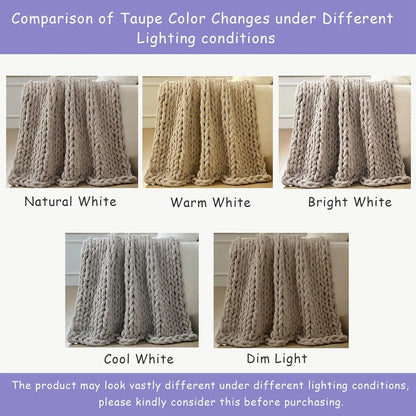 Chunky Knit Throw Blanket, 60x80 Inches, Hand-Knitted with Thick Chenille Yarn, Cozy Soft for Couch and Bed in Taupe